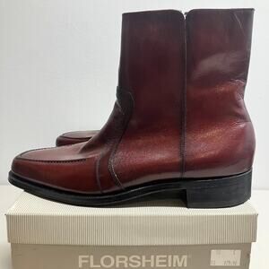 Florsheim Essex Moc Toe Zipper BEATLES Boot VINTAGE Black Cherry Mens Size 10